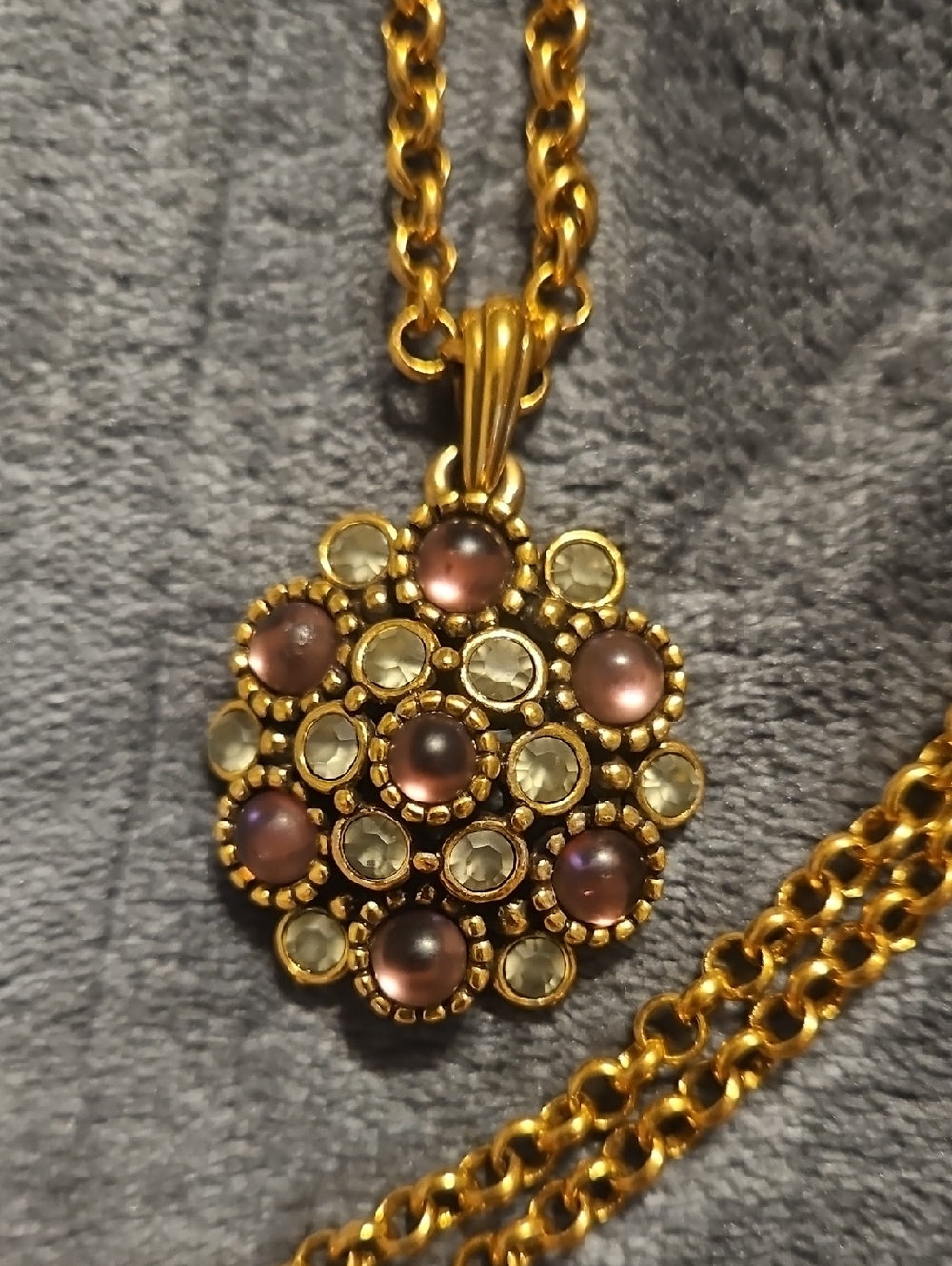 Gold-Tone Purple & Clear Crystal Cluster Pendant Necklace